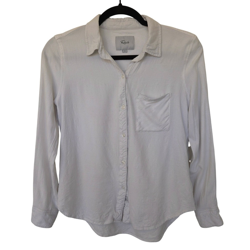 Rails Hunter Ivory Rayon Button Down Shirt Size S Quiet Luxury Preppy Old Money